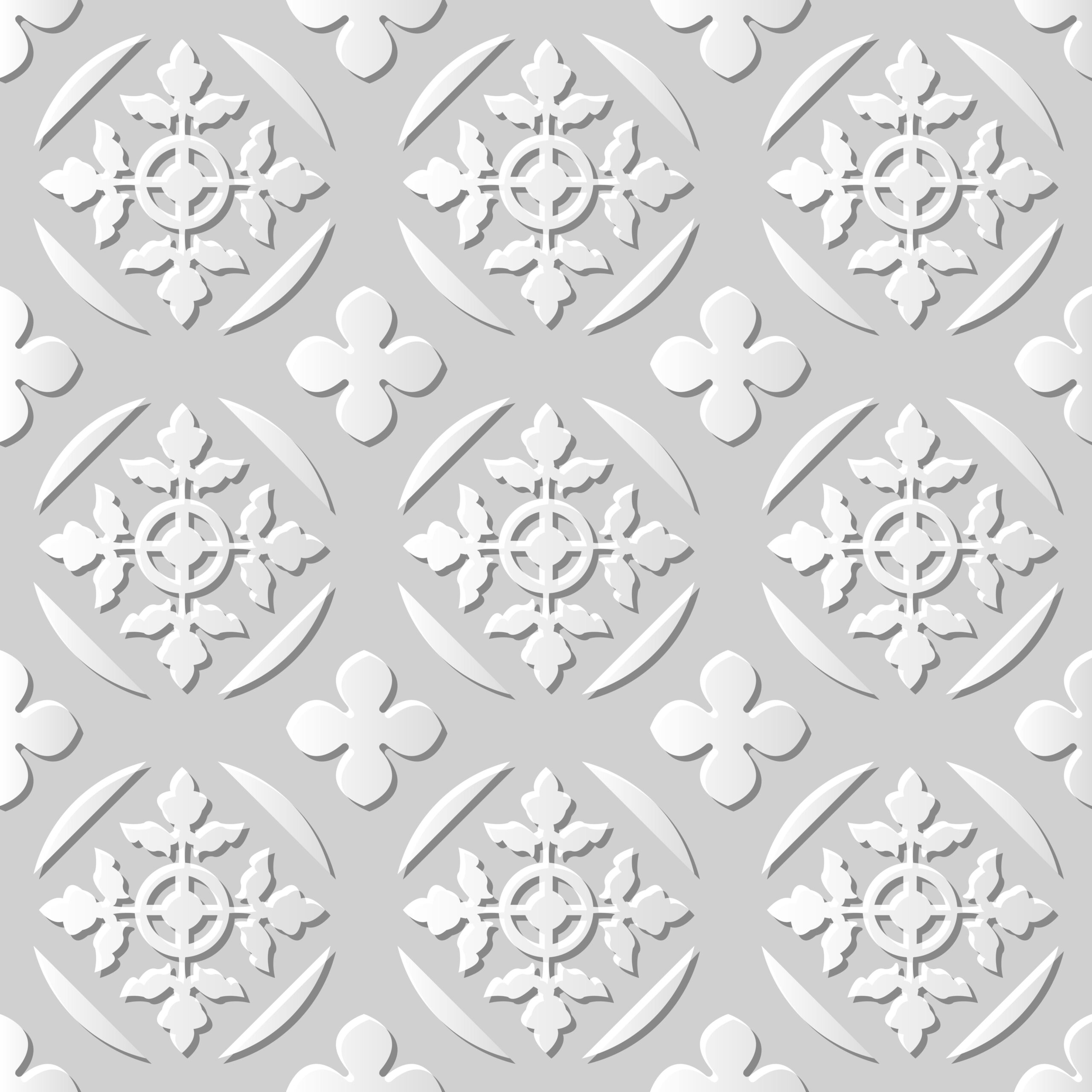 Vector damask seamless 3D paper art Round Cross Leaf