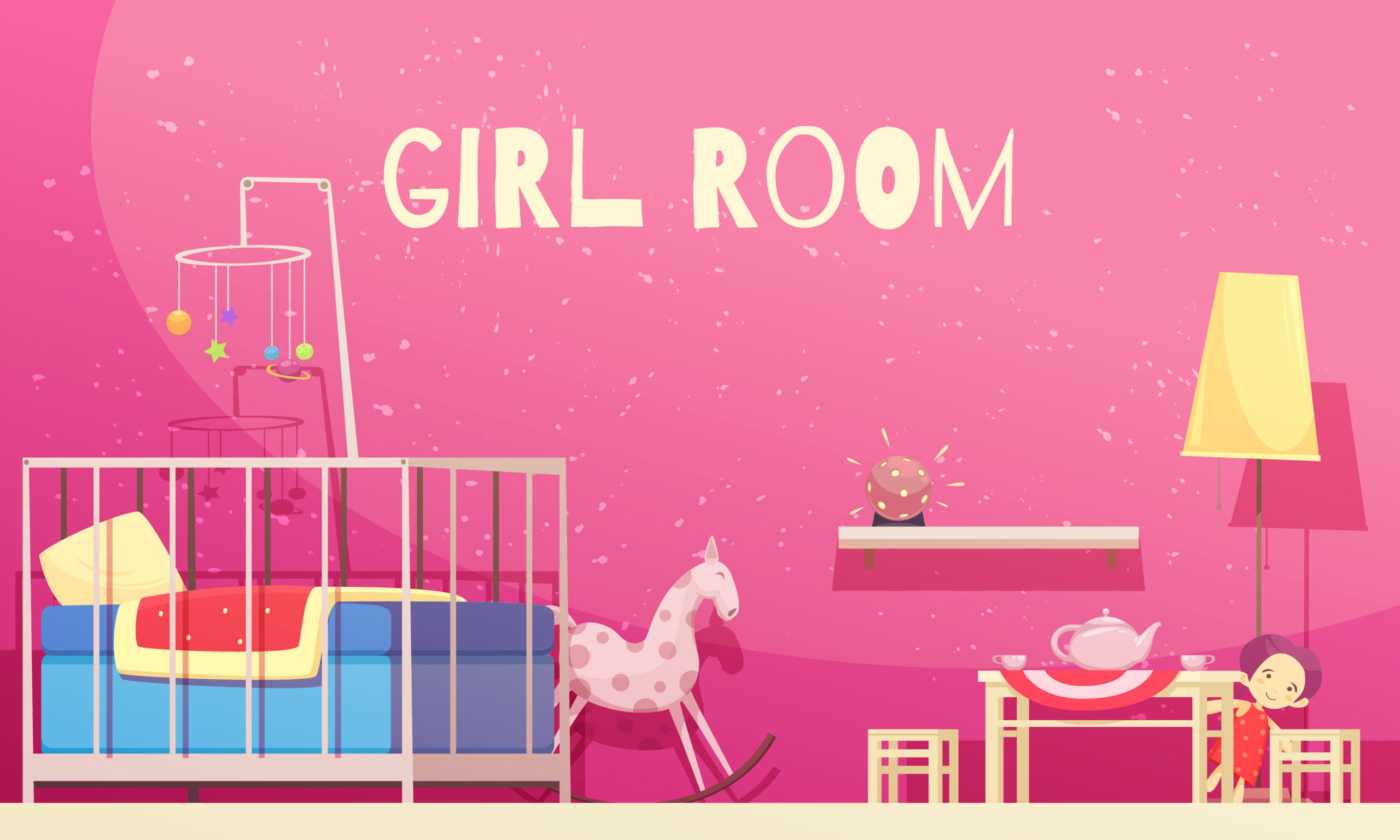 Girl Room Cartoon Illustration