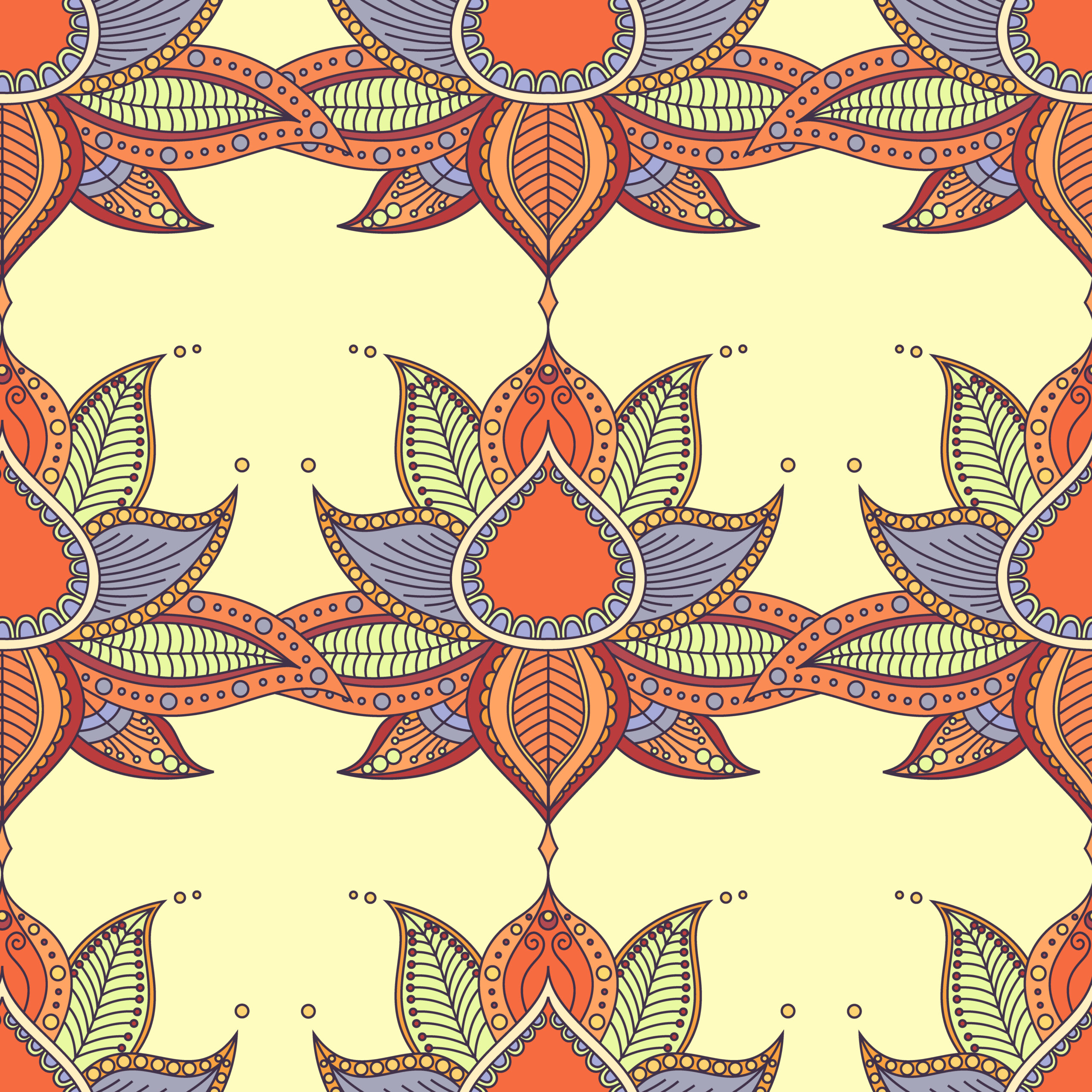 Vintage graphic vector Indian lotus mandala ethnic seamless pattern.